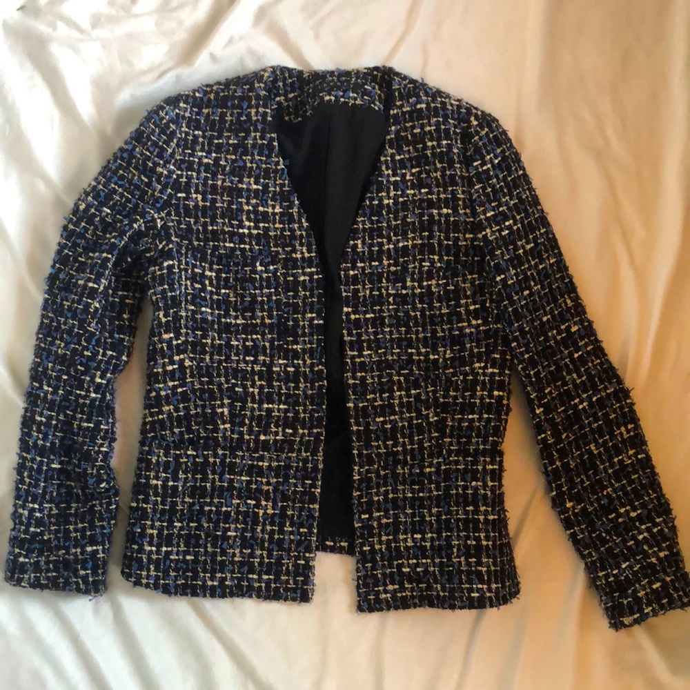 Theory blue/black tweed jacket.  Like new.